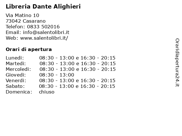 Orari di apertura Libreria Dante Alighieri Via Matino